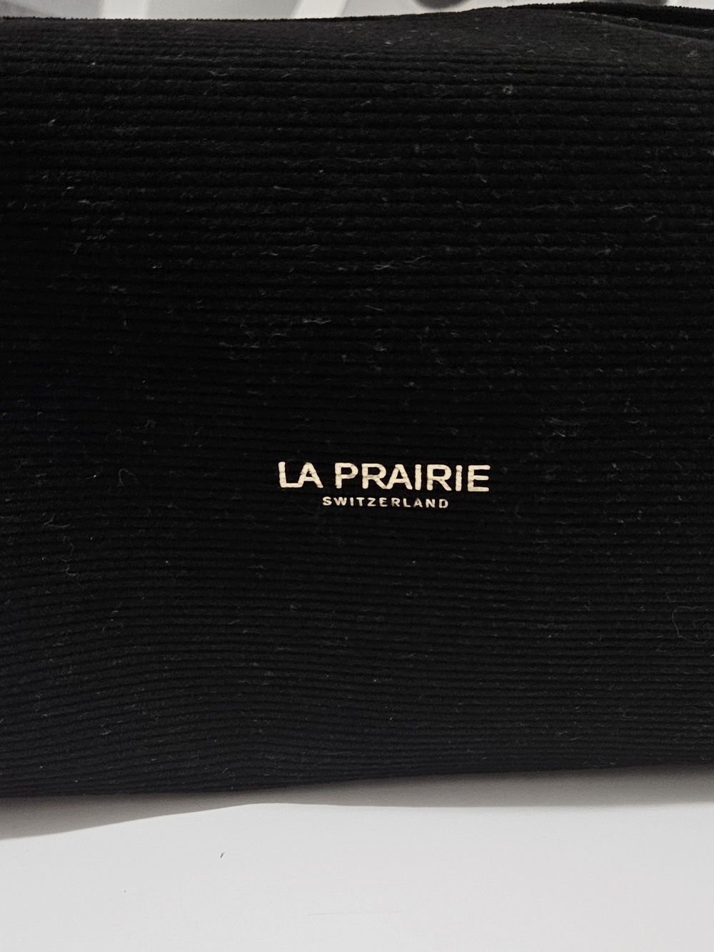 La Prairie Switzerland Black Women’s Clutch Cosmetic Bag - Elegant Gold Logo